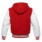 Red Wool , White Real Leather Arms,Letterman Varsity Hoodie Jacket