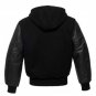 Solid Black Wool Real Leather Arms,Letterman Varsity Hoodie Jacket