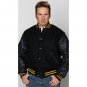 Solid Black Wool Real Leather Arms,Gold Letterman Varsity Hoodie Jackets 2XS~4XL
