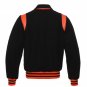 Black Wool Real Leather Arms, Orange Letterman Varsity Hoodie Jacket