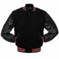 Letterman Varsity Jacket, Red Wool,Black Real Leather Sleeves