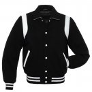 Taichi Black Wool Real Body & Black Wool Letterman Varsity Hoodie Jackets 2XS~4XL