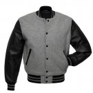 Grey Wool Biker Varsity Jacket Classic Motorcycle Motorbike Chopper Bobber Jacket