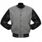 Grey Wool & Black Leather Arms College,Varsity Jacket