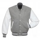 Grey Wool Real White Leather Arms,Letterman Varsity Hoodie Jackets