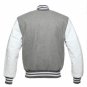 Grey Wool White Leather Arms Varsity Letterman Jacket with Grey Stripes