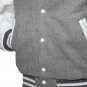 Letterman Varsity Jacket, Grey Wool,White Real Leather Sleeves