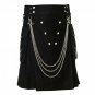 36 Size Scottish Black Leather Straps & Fashion Kilt With Beautiful Chains Unisex Adult