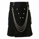 32 Size Black Gothic Complete kilt with D shape Silver Chain