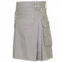 44 Size Active Men Prime Quality Grey Cotton Utility Kilt