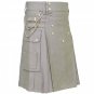 44 Size Active Men Prime Quality Grey Cotton Utility Kilt