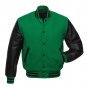 Kelly Green Wool & Black Leather Arms College,Varsity Jacket