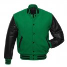 Kelly Green Wool Real Black Leather Arms,Letterman Varsity Hoodie Jackets