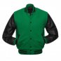 Kelly Green Wool & Black Leather Arms College,Varsity Jacket