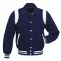 Varsity Letterman Baseball Jacket Navy Blue Wool Sleeves