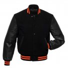 Black Wool American Style Unisex Varsity Letterman University College Baseball Jacket Coat