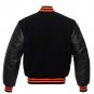 Black Wool & Leather Arms Varsity Letterman Baseball Jacket Navy Blue Wool Sleeves