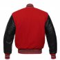 Red Wool & Black Leather Arms Varsity Letterman Baseball Jacket Navy Blue Wool Sleeves