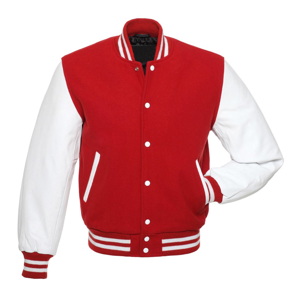 Varsity Jacket Wool & Leather Sleeves Baseball (Red & white) Quilted LETTERMAN