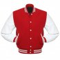 Varsity Jacket Wool & Leather Sleeves Baseball (Red & white) Quilted LETTERMAN