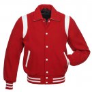 Red Wool , White Stripe Arms,Letterman Varsity Hoodie Jacket