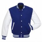 Royal Blue Wool White Leather-Arms-Letterman-College-Varsity-Jacket