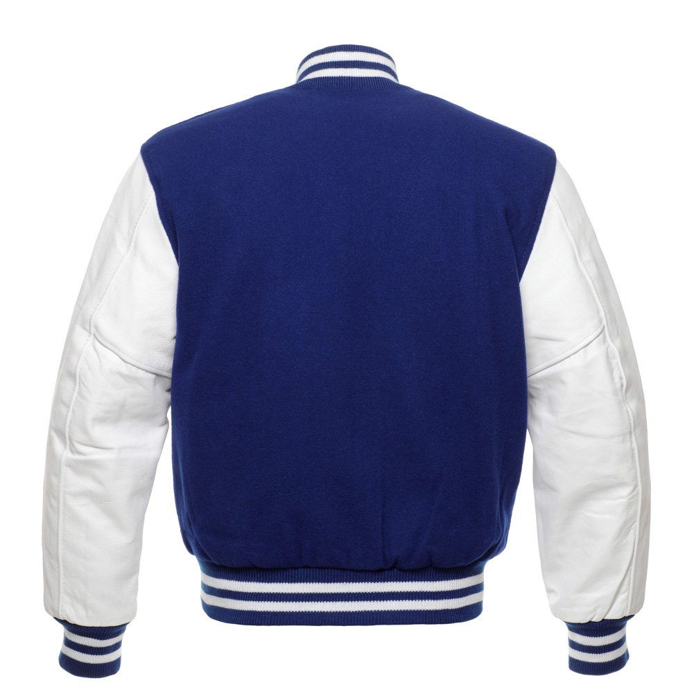 Royal Blue Wool White Leather Armsletterman Varsity Hoodie Jacket 7412