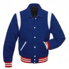 Royal Varsity Jacket Wool Body & Red Stripes Baseball Quilted LETTERMAN Jacket