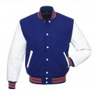 Royal Blue Wool , Blue Wool Arms, Red Stripes Letterman Varsity Hoodie Jacket