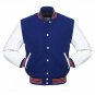 Royal Varsity Jacket Wool Body & Red Stripes Baseball Quilted LETTERMAN Jacket