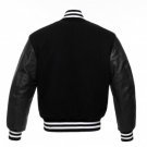Black Wool Body & Black Leather College Baseball Letterman Varsity Jacket