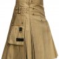 Deluxe Khaki Cotton UTILITY KILT With Cargo Pockets Highlander Scottish Kilt Custom Sizes