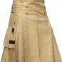 36 Size Deluxe Khaki Cotton UTILITY KILT With Cargo Pockets Highlander Scottish Kilt