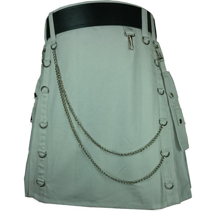 Tactical Duty Kilt With Chains White Scottish UTILITY KILT Size 34