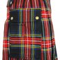 Size 32 Handmade Active Men Black Stewart Tartan Modern Utility Pocket Kilts
