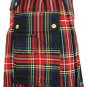 Size 48 Handmade Men Black Stewart Tartan Modern Utility Pocket Kilt