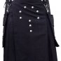 New Black Cotton Kilt Front 9 Buttons Round Shape Pure Cotton Kilt
