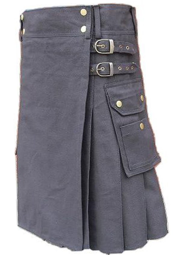 Size 32 Gray Tactical Duty Utility Kilt Cotton Kilt With Cargo Pockets