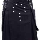 32 Size New Black Cotton Kilt Front 9 Buttons Round Shape Pure Cotton Kilt