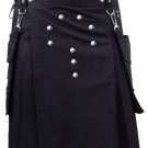 46 Size New Black Cotton Kilt Front 9 Buttons Round Shape Pure Cotton Kilt