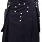 38 Size New Black Cotton Kilt Front 9 Buttons Round Shape Pure Cotton Kilt