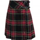 Size 26 Ladies Knee Length Skirt in Black Stewart Tartan Billie Pleated Kilt