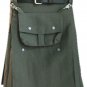 Olive Green Cotton Utility Kilt With Front Cotton Sporran 32 Size Olive Green Utility Kilt