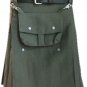 Olive Green Cotton Utility Kilt With Front Cotton Sporran 40 Size Olive Green Utility Kilt