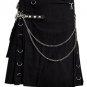 Gothic Kilt Modern Style Cargo Utility Kilt with Metal D-Rings and Chain Cotton Kilt