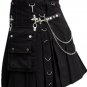 Gothic Kilt Modern Style Cargo Utility Kilt with Metal D-Rings and Chain Cotton Kilt
