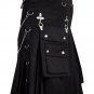 Gothic Kilt Modern Style Cargo Utility Kilt with Metal D-Rings and Chain Cotton Kilt