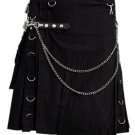 34 Size Gothic Kilt Modern Style Cargo Utility Kilt with Metal D-Rings and Chain Cotton Kilt