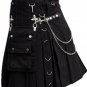 38 Size Gothic Kilt Modern Style Cargo Utility Kilt with Metal D-Rings and Chain Cotton Kilt