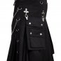 38 Size Gothic Kilt Modern Style Cargo Utility Kilt with Metal D-Rings and Chain Cotton Kilt